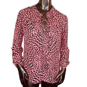 No Boundaries Animal Print Blouse Juniors Size Large 11-13 Long Sleeve Lace Up